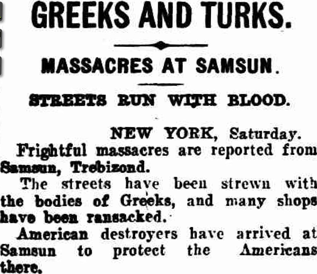 136. 'Αρθρο της εφημερίδας The Tweed Daily, 6 Ιουλίου 1921 με τίτλο Σφαγές στη Σαμψούντα. Οι δρόμοι βάφτηκαν με αίμα.